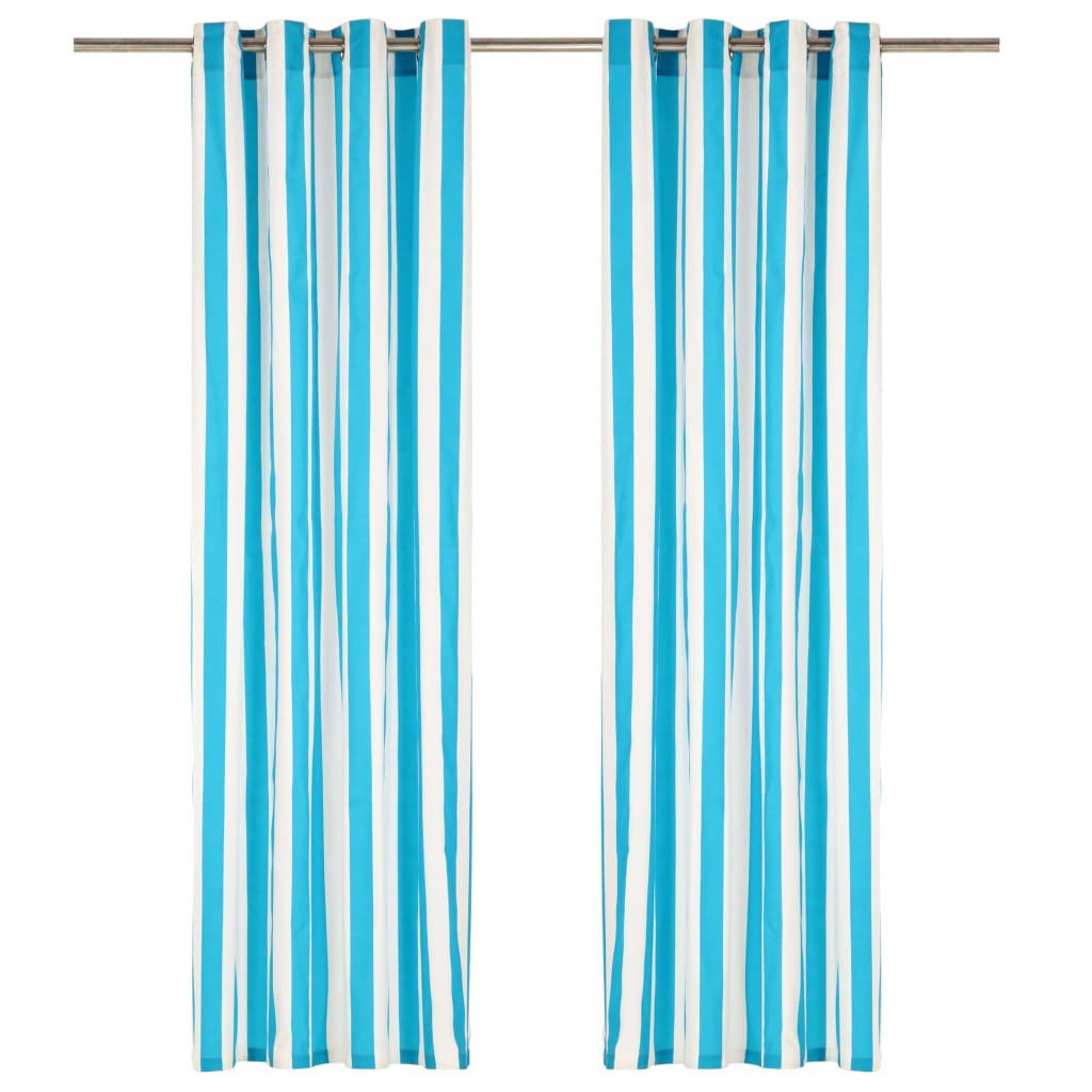 Curtains with Metal Rings 2 pcs Fabric 140x225 cm Blue Stripe